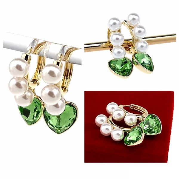 320c Kolczyki złote pozłacane Austrian Crystal wiszące 14K cyrkonie Xuping serce perły