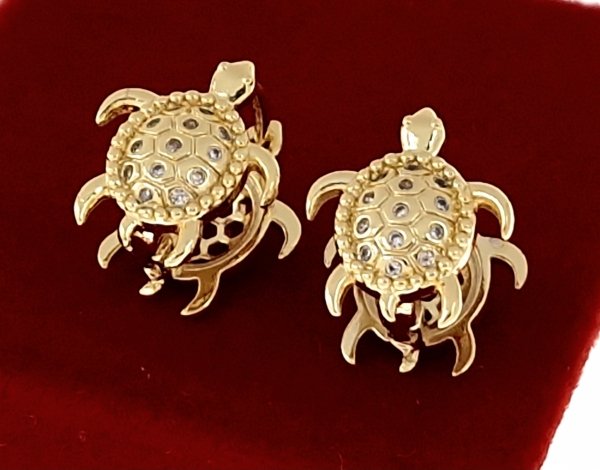 1671 Kolczyki złote pozłacane wiszące 14K żółw