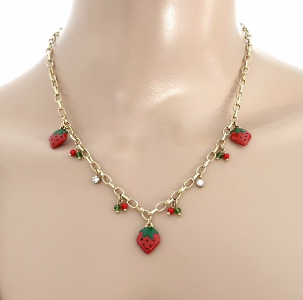 @2478 Złoty łańcuszek 45+5 naszyjnik stal chirurgiczna nierdzewna 316L truskawki