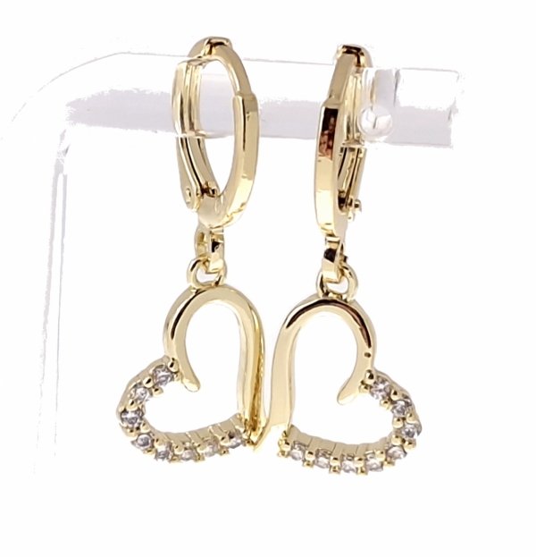 3710 Kolczyki złote pozłacane wiszące 14K serce cyrkonie