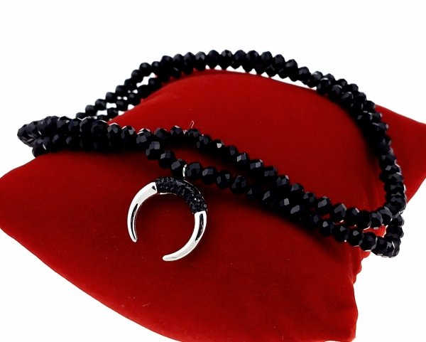 1382 Naszyjnik stal chirurgiczna 316L szklane kryształki na gumce jubilerskiej luna księżyc