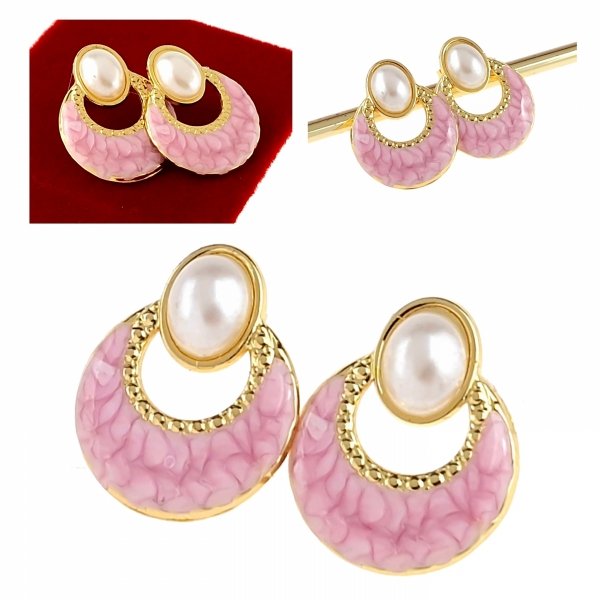 2762 Kolczyki złote stal chirurgiczna 316L nierdzewna wtyczki perła emalia