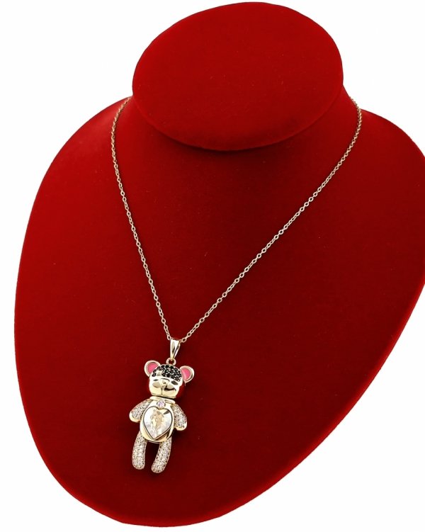 4452 Złoty naszyjnik 40+5cm stal chirurgiczna nierdzewna 316L kryształek Swaro miś Austrian Crystal