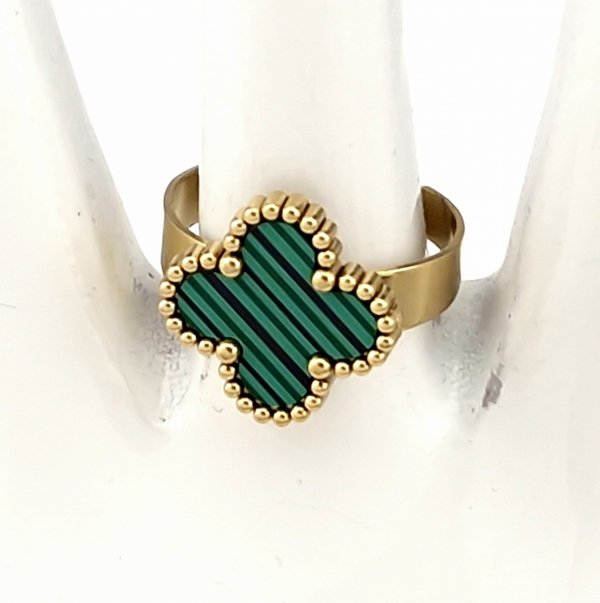 4339 Pierścionek złoty stal chirurgiczna regulowany koniczyna marokańska 