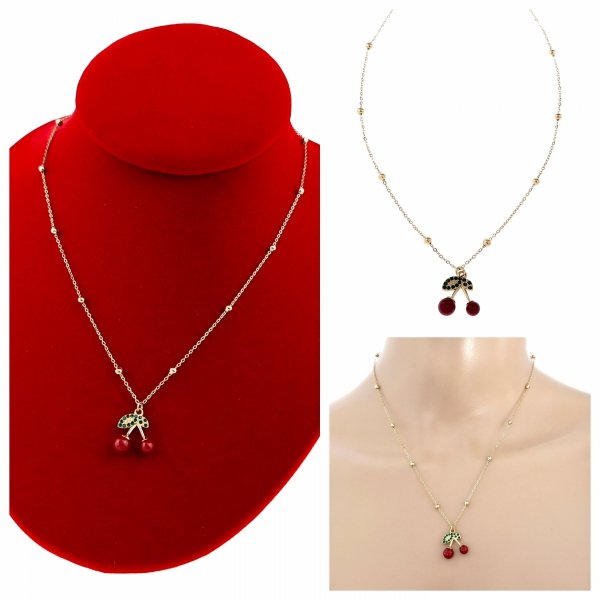 650b Złoty łańcuszek 44+5 naszyjnik stal chirurgiczna nierdzewna 316L wiśnie wisienki