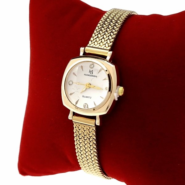 3553 Ekskluzywny damski złoty zegarek błyszczący cyrkonie klasyk