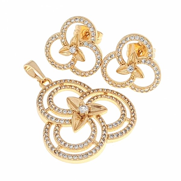 078g Komplet złoty kolczyki cyrkonie zawieszka pozłacany 18k Xuping 