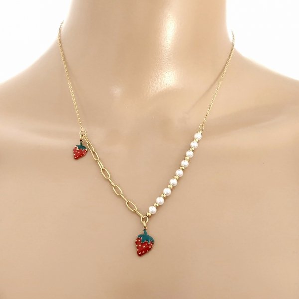 @3685 Złoty łańcuszek 45+5 naszyjnik stal chirurgiczna nierdzewna 316L truskawki perły