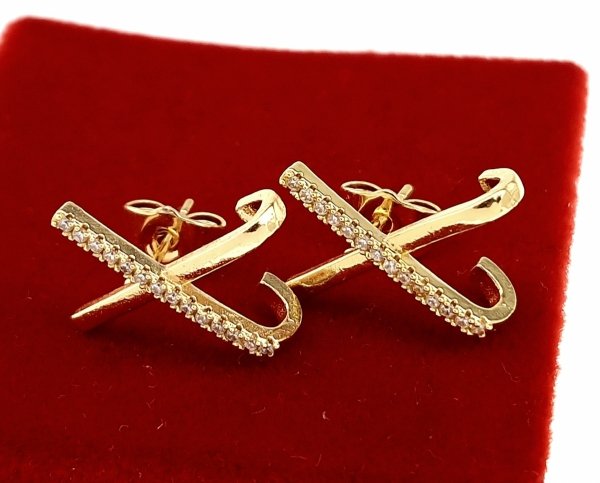 879f Kolczyki złote pozłacane wtyczki 14K cyrkonie 