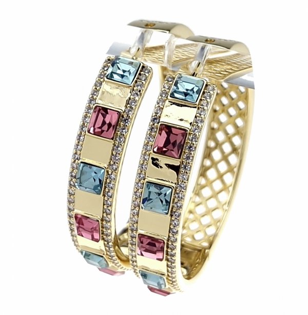 0231 Kolczyki złote pozłacane 14k wiszące koła 3,5cm Austrian Crystal