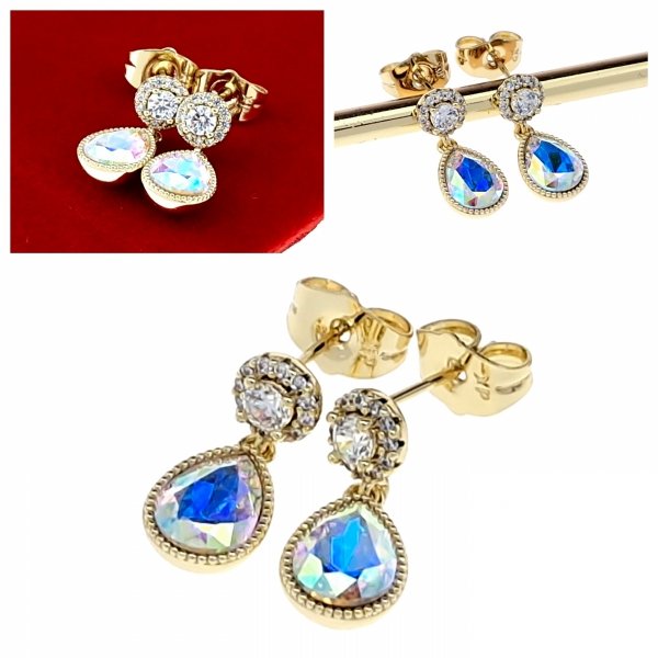 4691 Kolczyki złote pozłacane cyrkonie wiszące 14K Xuping Austrian Crystal