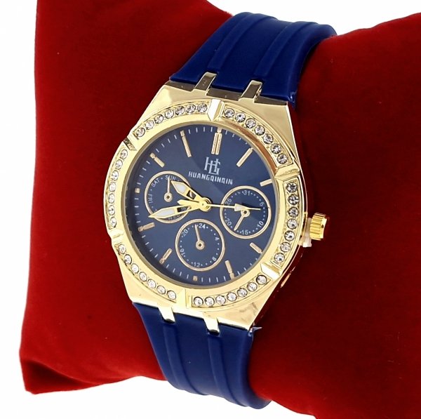 1764b Ekskluzywny damski złoty zegarek błyszczący cyrkonie klasyk silikonowy pasek