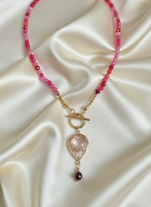 3720a Naszyjnik agat kamień naturalny 43cm stal chirurgiczna nierdzewna