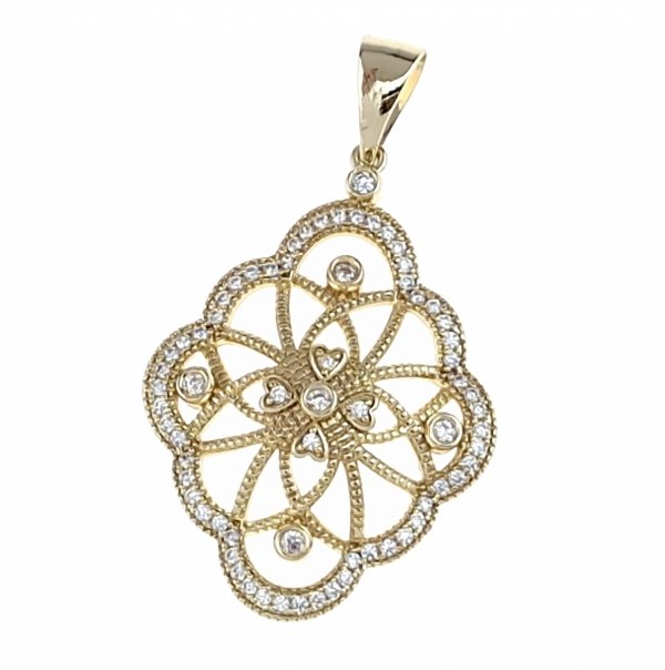 0199 Złota zawieszka błyszcząca pozłacana 14k cyrkonie