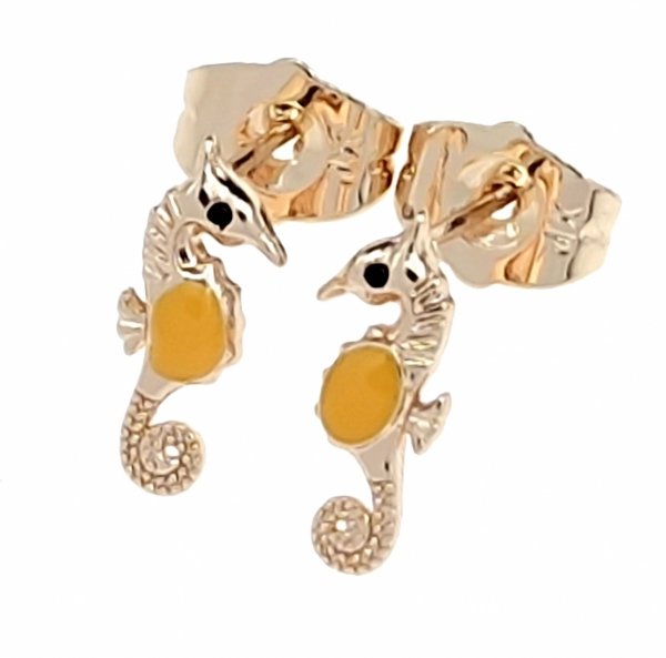 531f Złote kolczyki pozłacane 18k Xuping wtykane w ucho-sztyft konik morski lato wakacje plaża