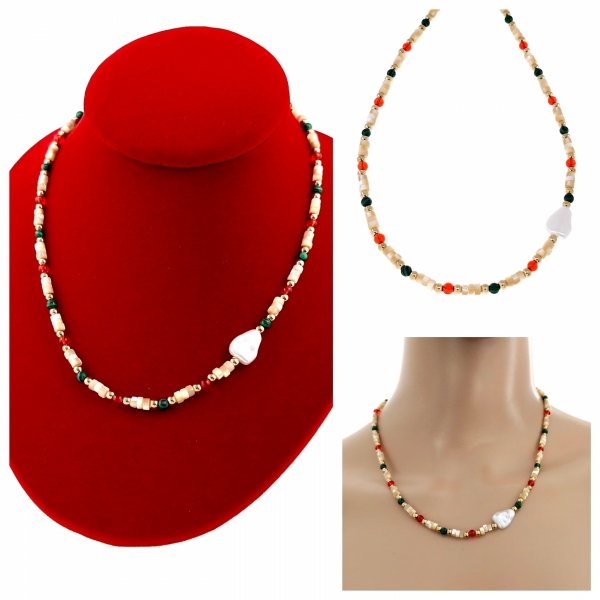 2586 Złoty łańcuszek 45+5 naszyjnik stal chirurgiczna malachit kamień masa perłowa perła