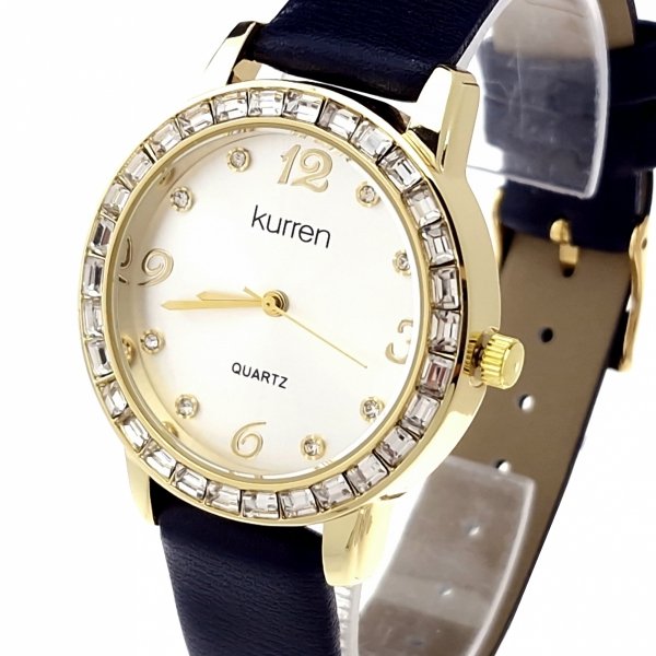 3158 Zegarek damski Kurren elegancki klasyk pasek granatowy