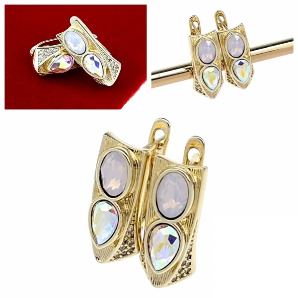 1295 Kolczyki złote Austrian Crystal pozłacane cyrkonie wiszące 14K Xuping Swaro