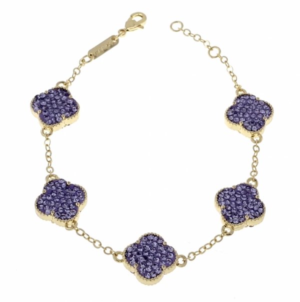 3287 Bransoletka elegancka złota 18+2cm pozłacana 14k cyrkonie koniczyna marokańska
