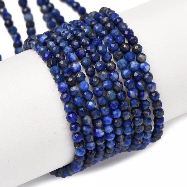 1928b Naturalne koraliki  lapis lazuli, okrągłe, fasetowane, 2 mm, otwór: 0,5 mm, około 197szt./sznur