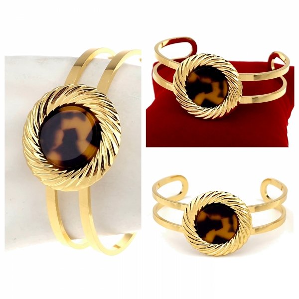 br22 Bransoletka złota 5,5cm stal chirurgiczna bangla 316L 