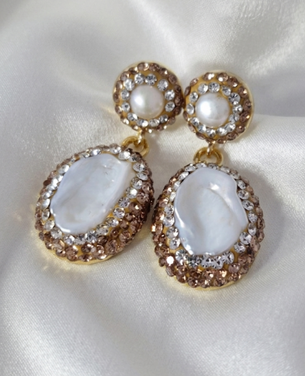 532d Kolczyki złote kamień naturalny perły pozłacane 14k wiszące