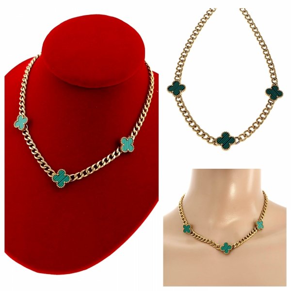 3379 Złoty łańcuszek naszyjnik 39+5 stal chirurgiczna 316L celebrytka koniczyna marokańska