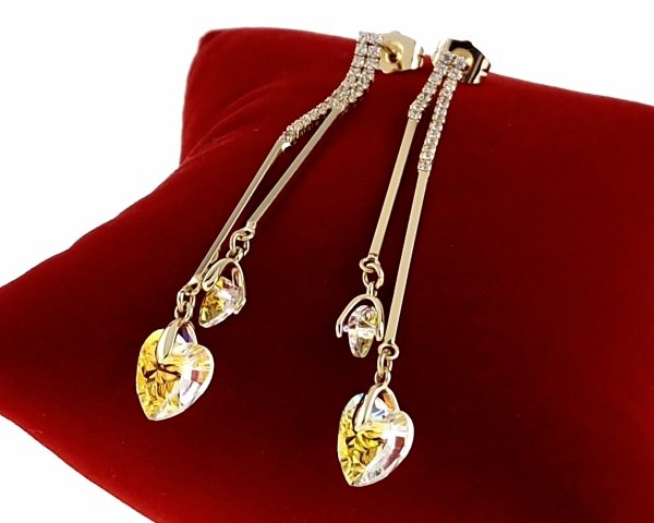 4744 Kolczyki złote pozłacane Austrian Crystal wiszące 14K cyrkonie Xuping serce