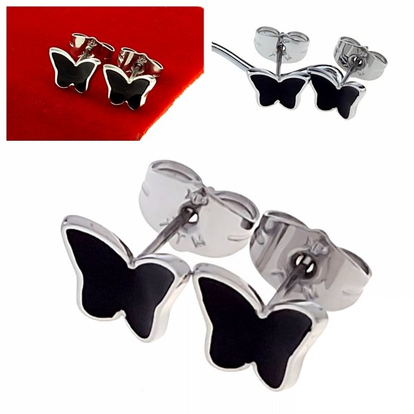 1776 Kolczyki srebrne stal chirurgiczna 316L nierdzewna wtyczki motylki