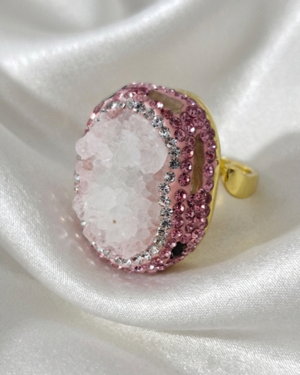 1800e Pierścionek złoty pozłacany 14k kamień naturalny kwarc regulowany