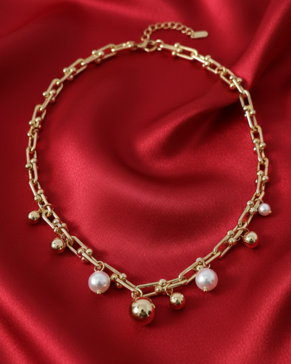 3412 Złoty łańcuszek naszyjnik 45+5cm pozłacany 14k perły