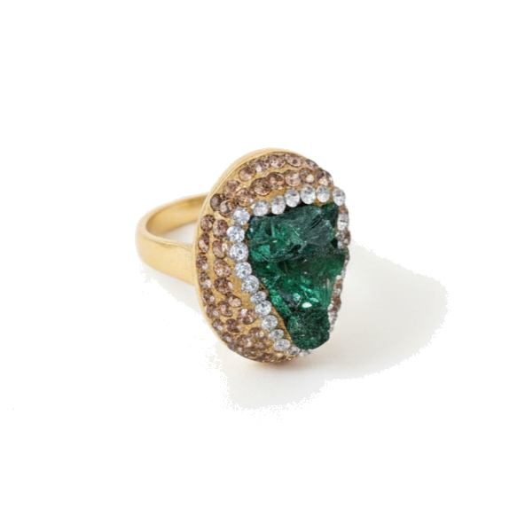 530k Pierścionek złoty pozłacany 14k malachit kamień naturalny regulowany