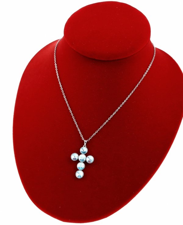 4218 Srebrny naszyjnik 40+5cm pozłacany białym złotem Swaro Austrian Crystal krzyż