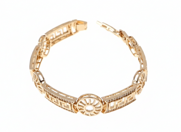 2374 Bransoletka elegancka złota 17,5+2cm pozłacana 18k wzór grecki