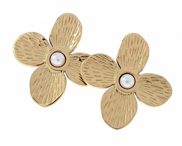 371e Kolczyki złote stal chirurgiczna 316L nierdzewna wtyczki kwiat perła