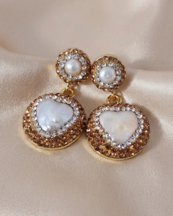 1921b Kolczyki królewskie perła hodowlana pozłacane 14K kamień naturalny wiszące