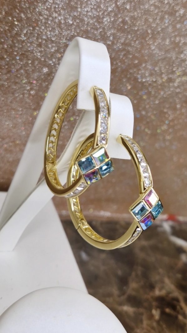 1918i Kolczyki złote pozłacane Austrian Crystal wiszące 14K cyrkonie Xuping 