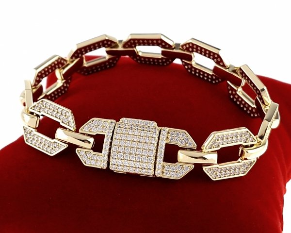 4900 Złoty komplet bransoletka łańcuszek wysadzany cyrkoniami pozłacany 14k