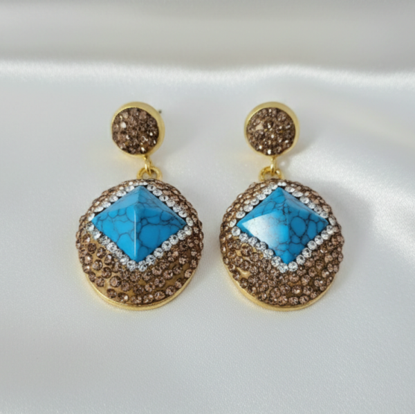 3733g Kolczyki złote pozłacane wiszące 14k kamień naturalny turkus