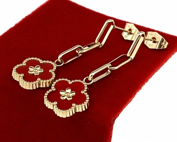 2613 Kolczyki złote stal chirurgiczna 316L wiszące nierdzewna kwiatek