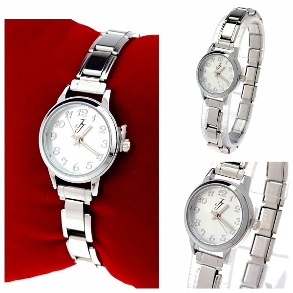 1604 Zegarek srebrny modułowy stal nierdzewna na gumce rozciągliwy 