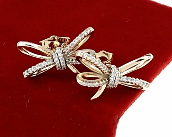3520 Złote kolczyki pozłacane cyrkonie 18k Xuping wtykane w ucho-sztyft kokardki