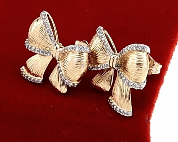 665 Złote kolczyki pozłacane cyrkonie 18k Xuping wtykane w ucho-sztyft kokardki