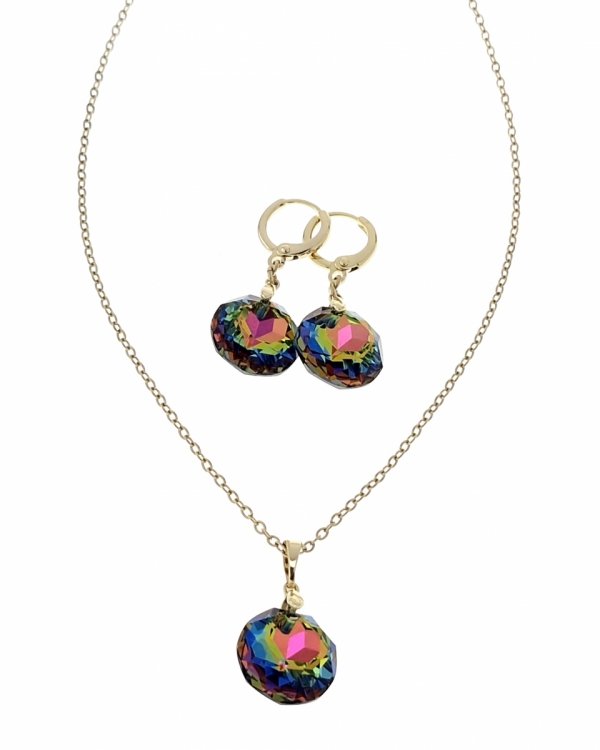 4806 Złoty komplet kolczyki łańcuszek 40+5 naszyjnik pozłacany 14k Swaro Austrian Crystal