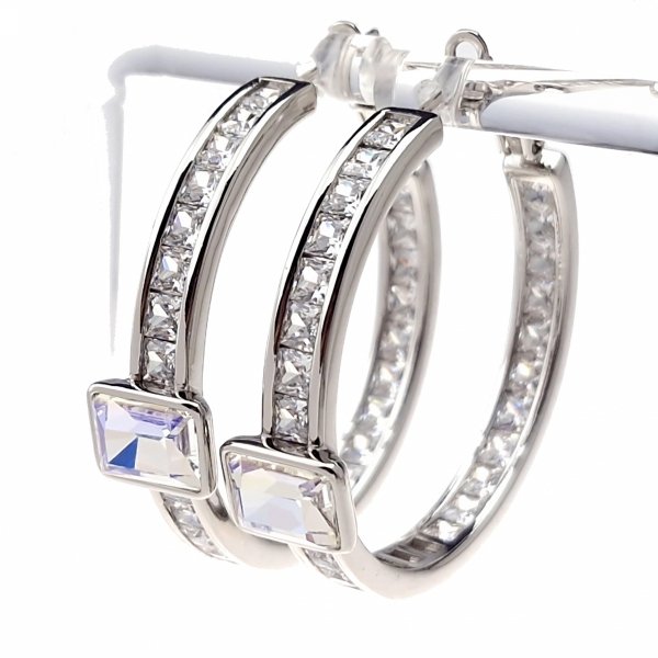 2212b Kolczyki srebrne pozłacane białym złotem wiszące koła 3,5cm Austrian Crystal