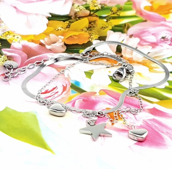 2940 Bransoletka na nogę srebrna 21+5 celebrytka stal chirurgiczna 