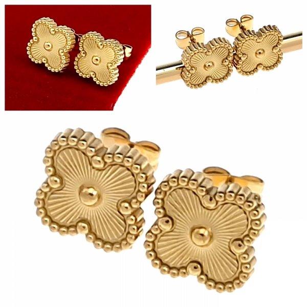 1599e Kolczyki złote stal chirurgiczna 316L celebrytki koniczyna marokańska wtyczki 