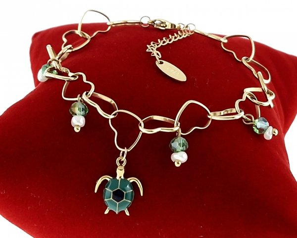 2216 Bransoletka złota 17+3 stal chirurgiczna 316L nierdzewna żółw