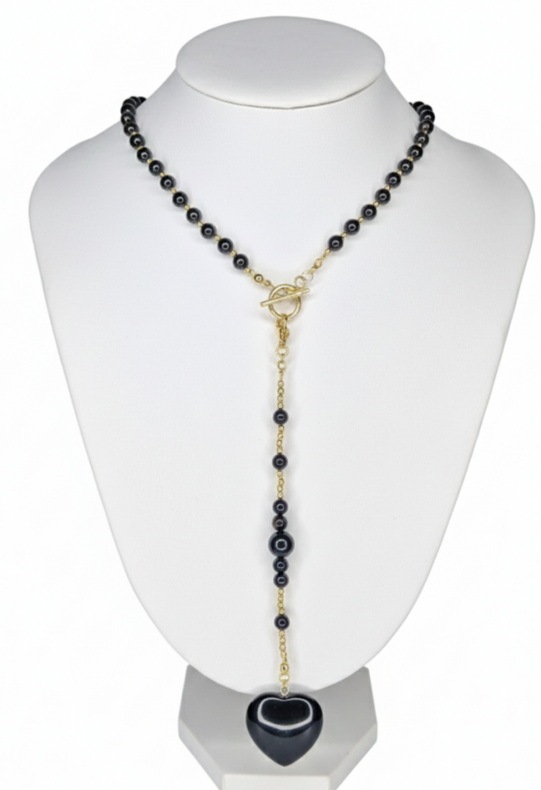 538 Naszyjnik turmalin kamień naturalny 47cm stal chirurgiczna nierdzewna naszyjnik