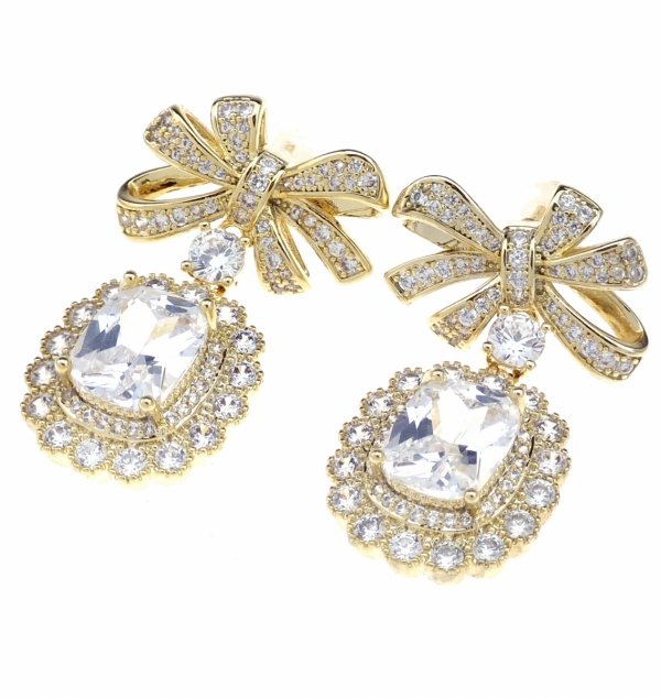 4934 Kolczyki złote pozłacane wiszące 14K cyrkonie